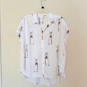 Jane & Delancey white blouse with rabbit print